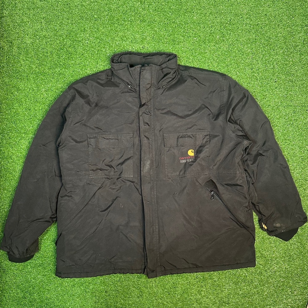Vtg 90s Carhartt J20 BLK GORE-TEX Waterproof Hooded Jacket Made‎ in USA Mens XL
